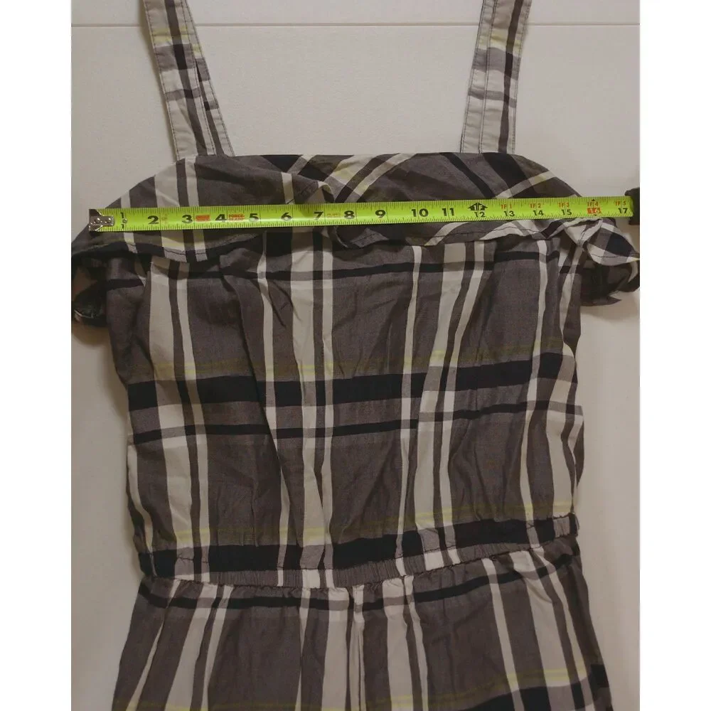 Banana Republic Plaid Cold Shoulder Romper Large Gray Ruffle Preppy Cottagecore